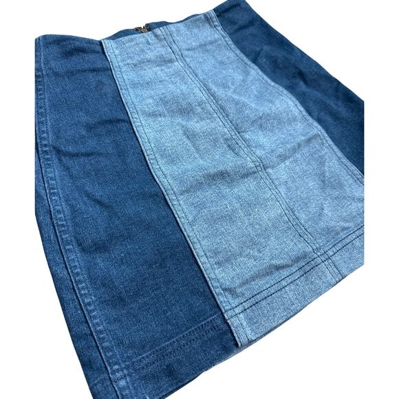 Free‎ People Modern Femme Color Block Unlined Mini Skirt Dark Blue Size 2 - Picture 7 of 9